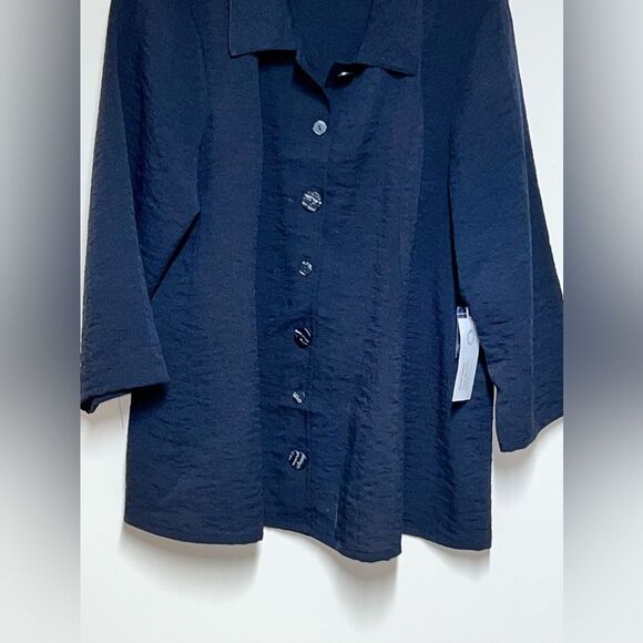 NWT Habitat Waffle Weave Pucker Black Button Front Swing Blouse Sz L/XL 30612 - Picture 2 of 7